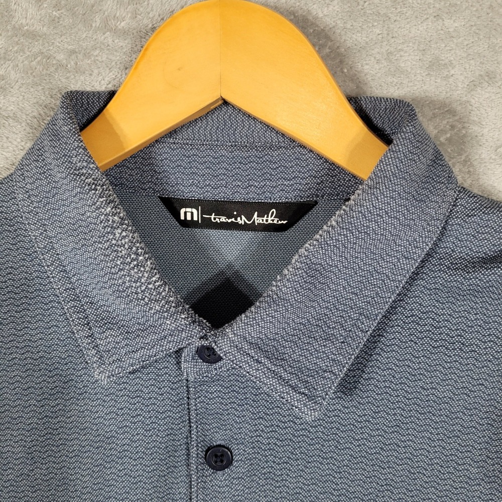 Travis Mathew Polo Mens M Blue Textured Pima Cotton Short Sleeve Golf Shirt - Picture 5 of 10